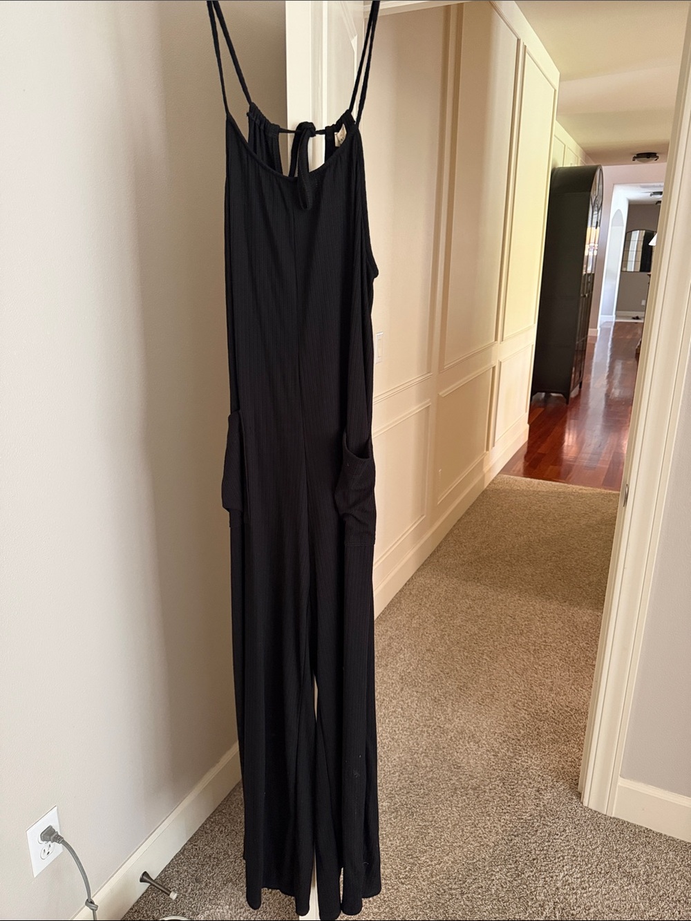 Women’s Black Ribbed Wide-Leg Jumpsuit
